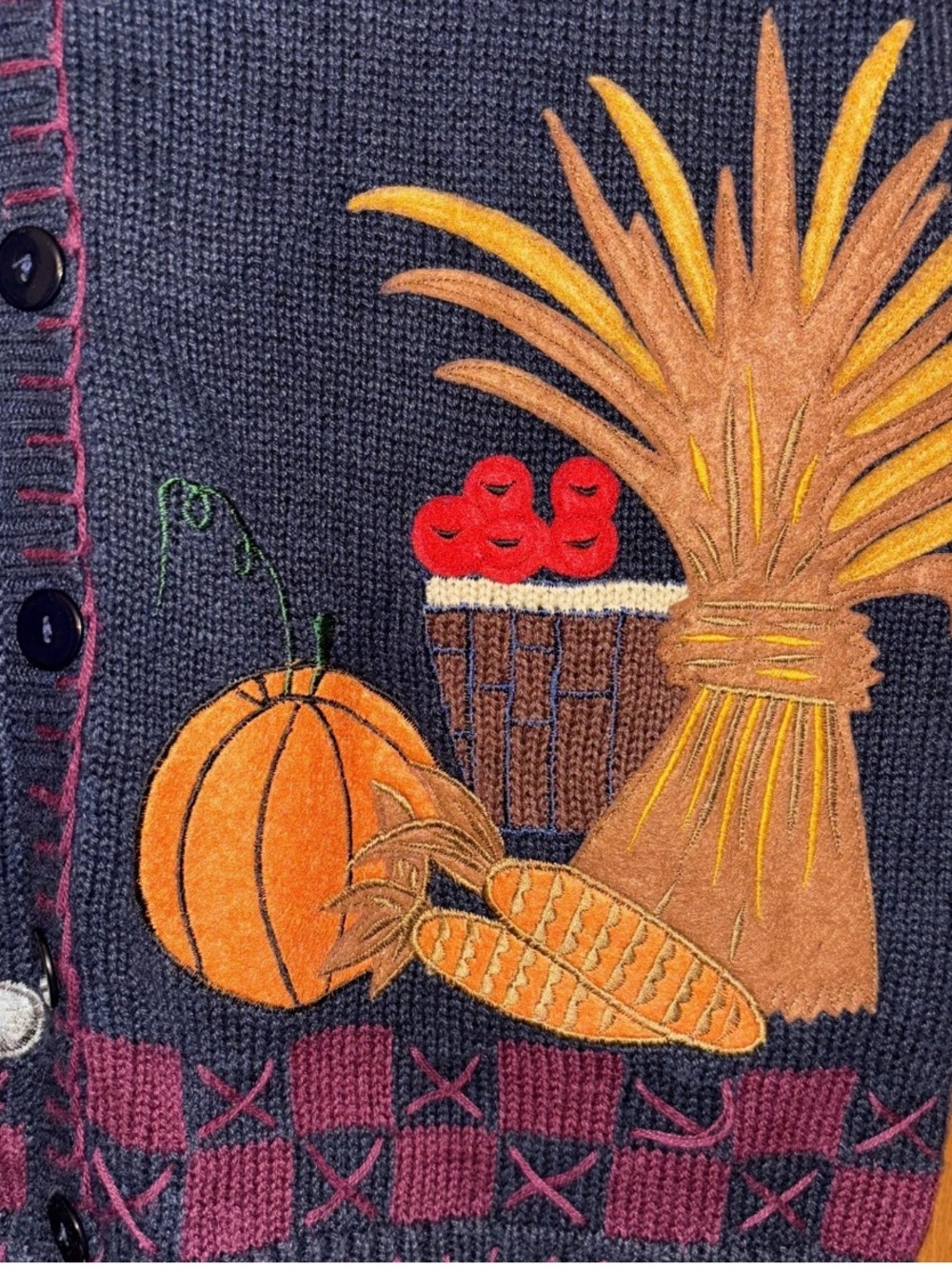 Women’s Capacity small Navy Embroidered Farm Vest Autumn Fall pumpkin cat - Picture 4 of 7